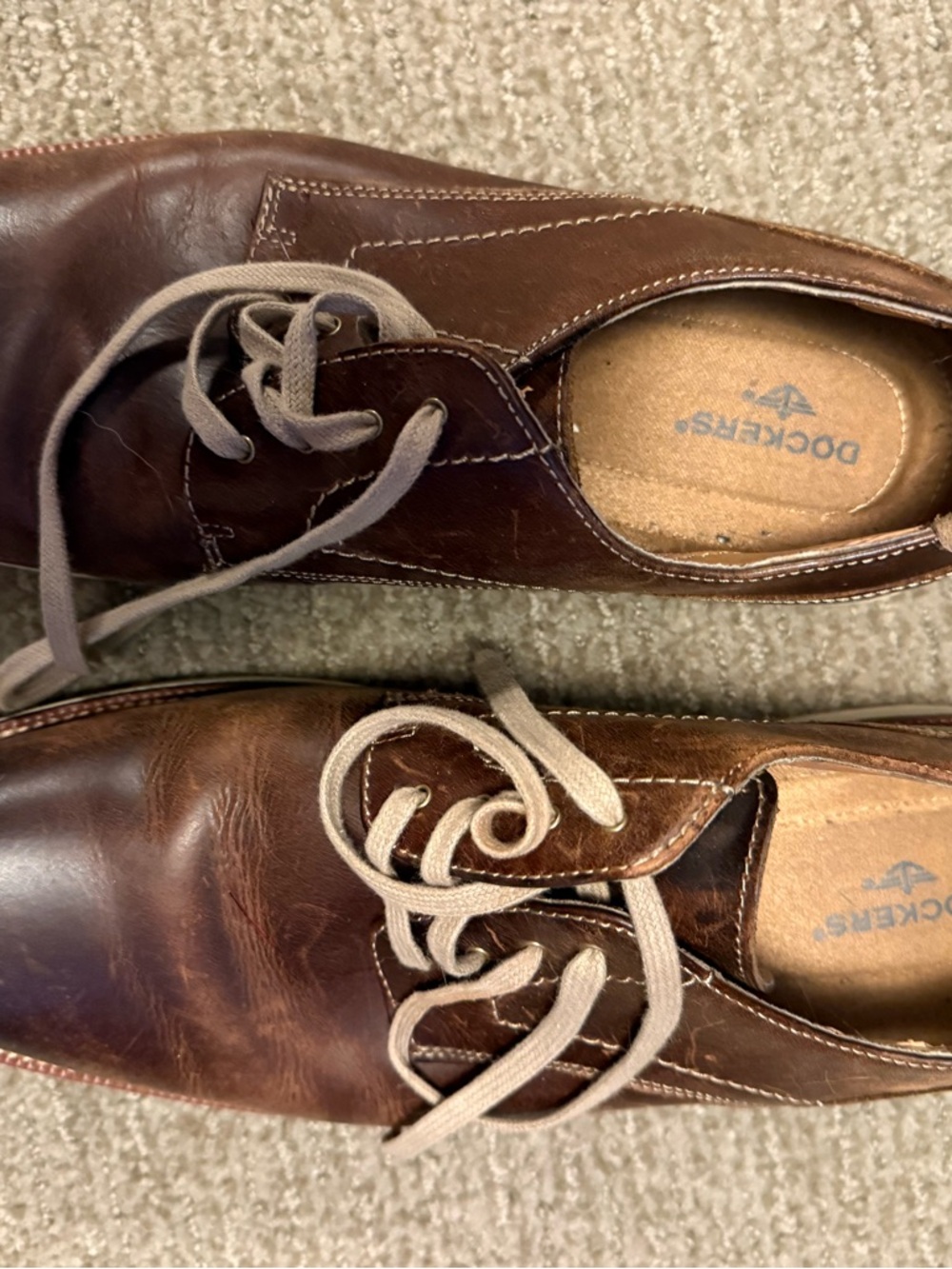 Dockers Brown Leather Derby Dress Shoes with Tan Laces